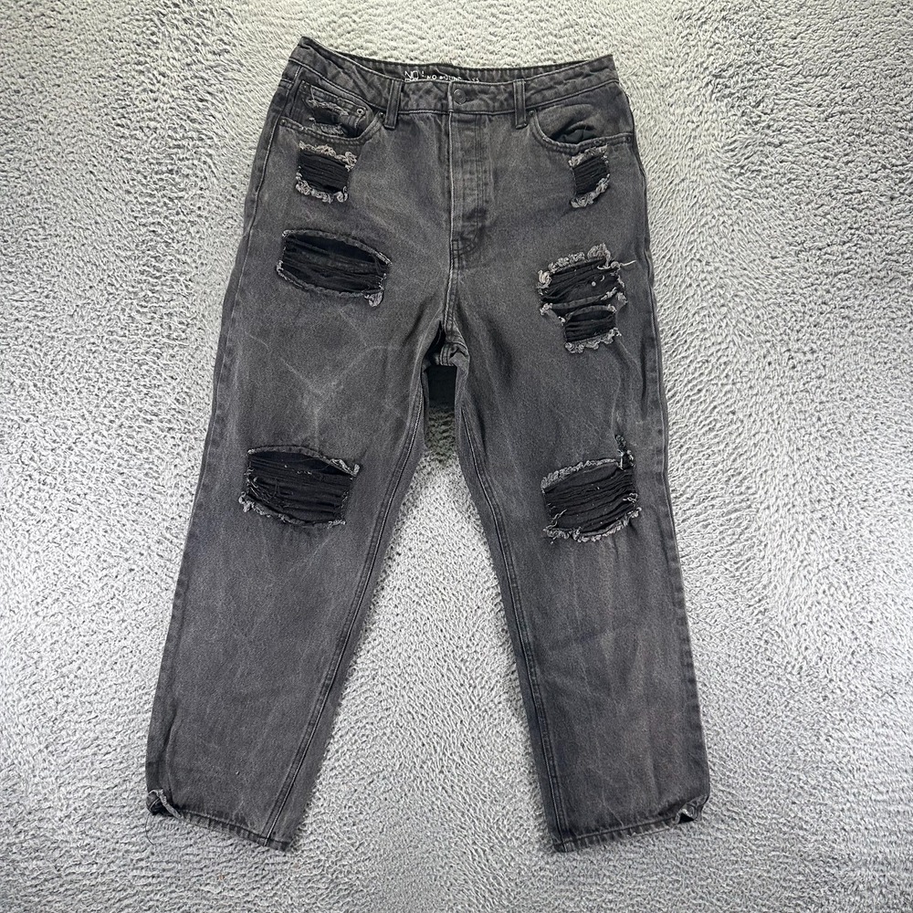 No Boundaries Jeans Womens 13 Gray Cotton Denim Straight Leg Distressed Workwear
